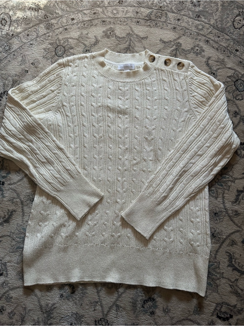 Charter Club Cream Cable-Knit Sweater with Shoulder Buttons